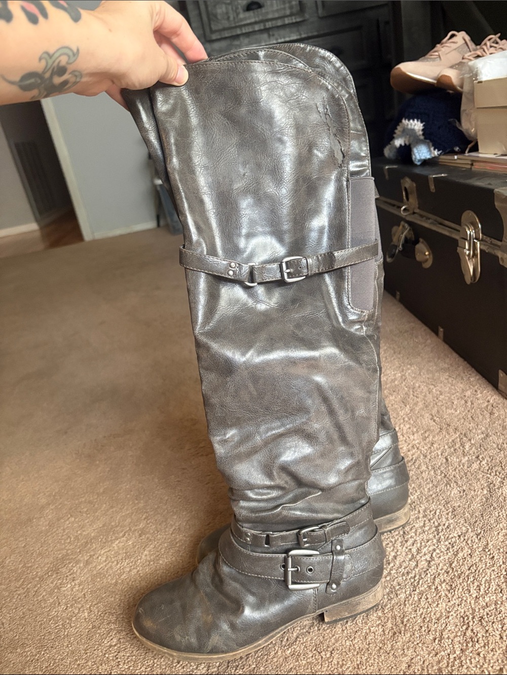 Women's Tall Riding Boots - Black Leather Look